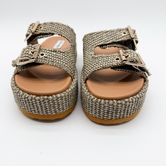 Steve Madden Karrigan Raffia Platform Slide Sandals Olive Woven Buckle 8 NEW - Picture 5 of 15